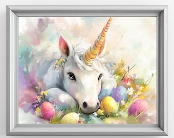 Easter Unicorn Digital Download | Cute Animal Art for Girls | Printable Gift & Adorable Home Decor