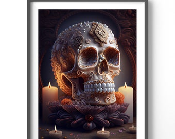Sugar Skull Poster, Matte Vertical Posters,  Fantasy Wall Art, Skull Print