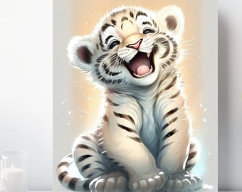 Baby Tiger Cub Canvas Wall Art, Wrapped Canvas, Nursery Safari Animal Art, Ready to Hang