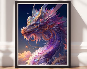 Dragon Print v12, Digital Painting Art, Printable Wall Art, Instant Download, Fantasy Decor, Gamer Gifts, Game Room