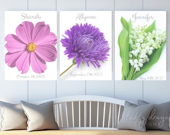 Custom Birthday Gift, Personalized Flowers, Birthday Wall Decor, Birth Month Flower Gift, Printable Wall Art