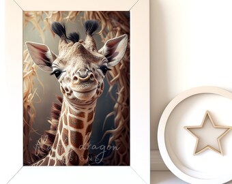 Digital Download |  Baby Giraffe v11 | Printable Art | Digital Print Wall Art | Art Print | Digital Painting | AI Art Print | Watercolor Art