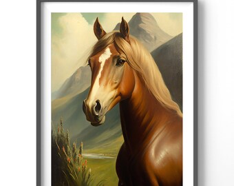 Vintage Horse Poster - Matte Vertical Oil Paint Wall Art, Country Equestrian Print for Home Decor & Farmhouse Style