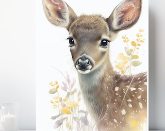 Baby Fawn Canvas Print, Wrapped Canvas, Cute Animal Nursery Wall Art, Ready to Hang