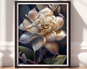 Dark Art, Flower Wall Print v18, Printable Art, Floral Prints, Digital Download, Dark Academia Decor, Black Painting