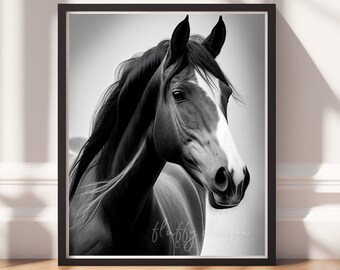 Digital Download |  Black Horse v1 | Printable Art | Digital Prints Wall Art | Art Prints | Digital Painting | AI Design | Watercolor Art