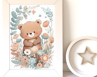 Digital Download |  Baby Bear v7 | Printable Art | Digital Print Wall Art | Art Print | Nursery Wall Art | AI Digital Print | Woodland Bear