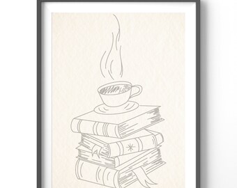 Bookish Line Art Poster, Matte Vertical Posters, Abstract Wall Art, Book Lover Print