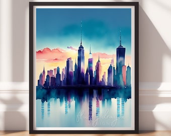 City Painting v13, Digital Download, Downloadable Prints, City Art Print, Colorful Painting, Living Room Wall Art