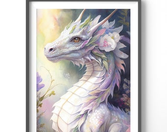 Dragon Poster, Matte Vertical Posters, Watercolor Wall Art, Fantasy Print