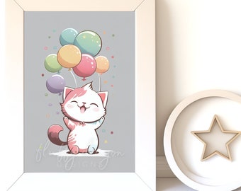 Watercolor Animals - Cat Digital Download, Baby Animal Prints for Nursery Wall Art, Printable Nursery Decor