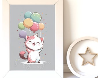 Watercolor Animals, Cat Painting v1, Digital Download, Baby Animal Prints, Nursery Wall Art, Printable Nursery