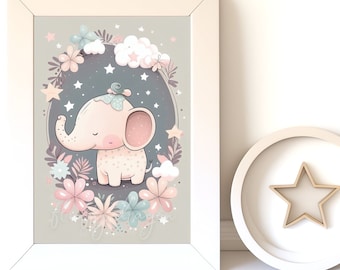 Baby Elephant Print - Nursery Wall Art, Cute Animal Artwork, Instant Download Decor for Kids' Rooms & Baby Showers