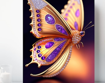 Bejeweled Butterfly Canvas Print, Wrapped Canvas, Colorful Butterfly Wall Art, Ready to Hang