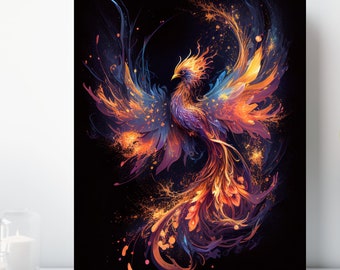 Phoenix Canvas Wall Art, Wrapped Canvas, Fantasy Bird Art, Ready to Hang