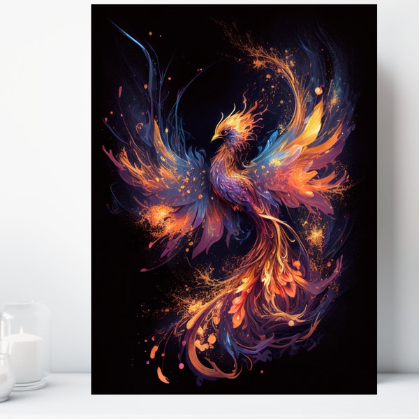 Phoenix Canvas Wall Art, Wrapped Canvas, Fantasy Bird Art, Ready to Hang