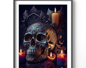 Skull Poster - Sugar Skull Art Print, Matte Vertical Wall Decor, Fantasy Home Decoration, Unique Gift for Art Lovers