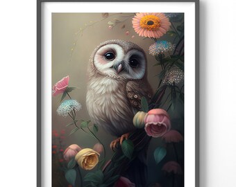 Garden Owl Poster, Matte Vertical Posters, Animal Wall Art, Owl Lover Print