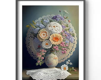 Floral Poster | Vintage Floral Print, Matte Vertical Wall Art, Flower Decor for Home & Office, Retro Style Artwork