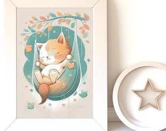 Watercolor Animals - Cute Cat Digital Download | Baby Animal Prints for Nursery Wall Art | Printable Nursery Decor