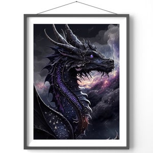 Black Dragon Art Print: Fantasy Home Decor, Matte Vertical Poster