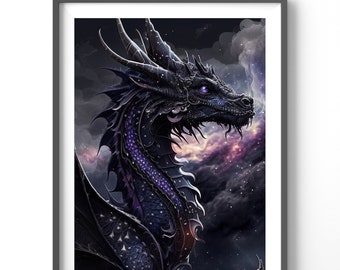Black Dragon Poster | Matte Vertical Wall Art | Fantasy Print for Dragon Lovers | Unique Home Decor