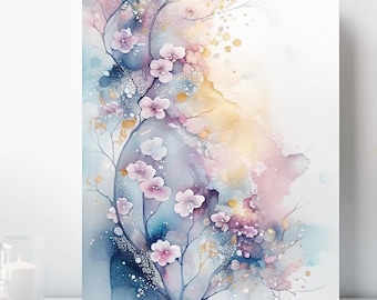 Cherry Blossom Flowers Canvas Wall Art, Wrapped Canvas, Flower Art, Ready to Hang