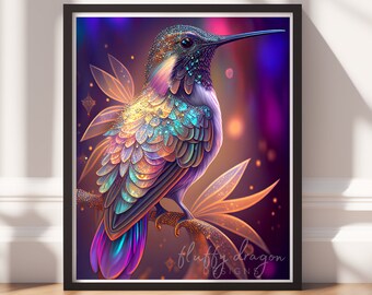 Hummingbird Print | Whimsical Decor & Magical Wall Art | Ethereal Digital Download for Unique Home Aesthetics
