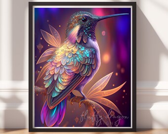 Bird Art Print Hummingbird Gift Printable Art Bird Lover Gift Colorful Wall Art Gift for Mom Living Room Wall Art Digital Prints