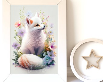 Baby Fox Art Print, Nursery Animal Digital Print, Instant Download, Cute Baby Fox Decor for Kids Room, Whimsical Wall Art
