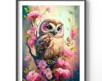 Garden Owl Poster, Matte Vertical Posters, Animal Wall Art, Owl Lover Print