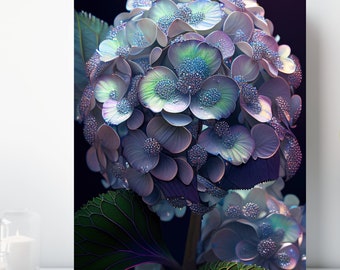 Ornate Hydrangea Canvas Print, Wrapped Canvas, Bejeweled Flower Wall Art, Ready to Hang