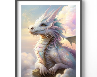 Dragon Poster - Watercolor Wall Art - Matte Vertical Fantasy Print for Home Decor - Unique Dragon Decor