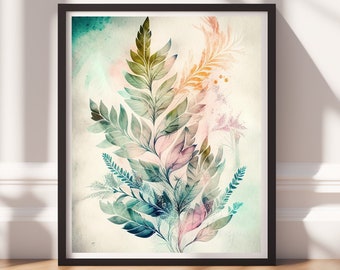Botanical Art v3, Digital Download, Printable Art, Colorful Painting, Modern Prints, Leaves Decor, Abstract Painting