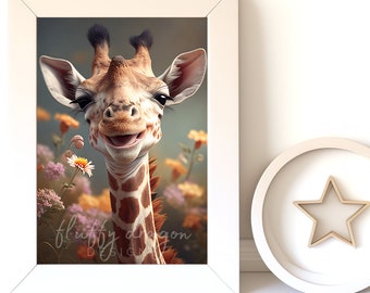 Digital Download |  Baby Giraffe v16 | Printable Art | Digital Print Wall Art | Art Print | Digital Painting | AI Art Print | Watercolor Art