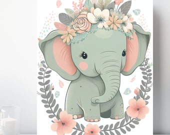 Baby Elephant Canvas Print, Wrapped Canvas, Cute Animal Nursery Wall Art, Ready to Hang