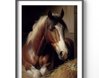 Vintage Horse Poster, Matte Vertical Posters, Oil Paint Wall Art, Country Equestrian Print