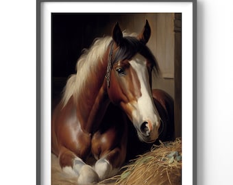 Vintage Horse Poster, Matte Vertical Posters, Oil Paint Wall Art, Country Equestrian Print