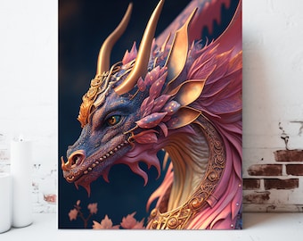 Dragon Canvas Wall Art, Wrapped Canvas, Whimsical Wall Art, Dragon Prints, Dragon Painting, Fantasy Artwork, Gamer Gifts, Ready to Hang