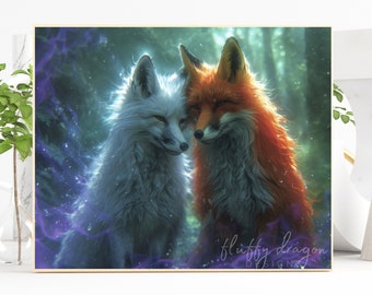 Foxes Digital Print, Red Fox, White Fox, Baby Fox, Digital Download, Instant Print