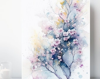 Cherry Blossom Flowers Canvas Wall Art, Wrapped Canvas, Flower Art, Ready to Hang