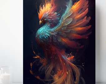 Phoenix Canvas Wall Art, Wrapped Canvas, Fantasy Bird Art, Ready to Hang