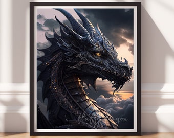 Dragon Print v20, Digital Painting Art, Printable Wall Art, Instant Download, Fantasy Decor, Gamer Gifts, Game Room