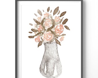 Vintage Flower Vase Poster, Matte Vertical Posters, Watercolor Wall Art, Vintage Floral Print