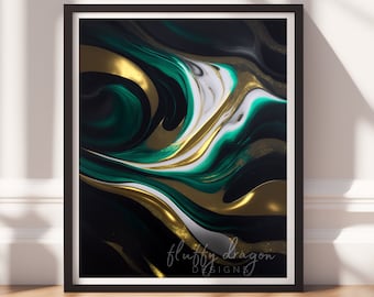 Modern Abstract Art: Bold Black & Green Digital Download, Contemporary Printable Art for Home Decor