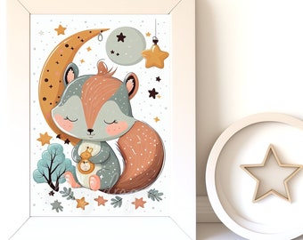 Cute Baby Squirrel Nursery Animal Art | Digital Download & Printable Instant Print Wall Decor