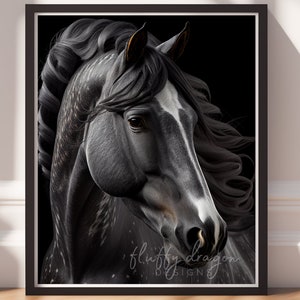 Retrato majestoso de cavalo preto: arte equina elegante (download digital)