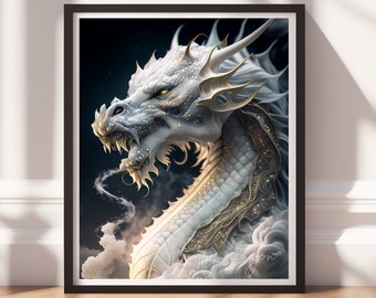 Dragon Print v18, Digital Painting Art, Printable Wall Art, Instant Download, Fantasy Decor, Gamer Gifts, Game Room