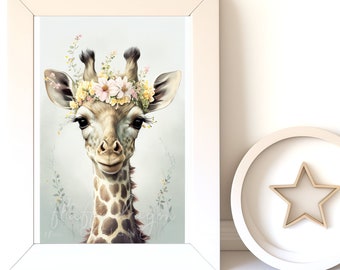Digital Download |  Baby Giraffe v1 | Printable Art | Digital Print Wall Art | Art Print | Digital Painting | AI Art Print | Watercolor Art