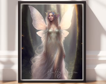 Forest Fairy v12, Digital Painting Art, Instant Download, Printable Decor, Fairy Art, Magical Decor, Instant Print